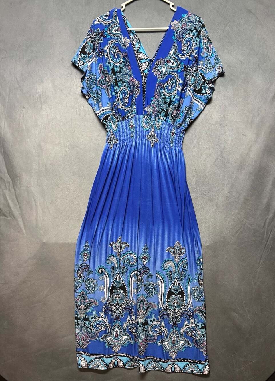 Seven Islands Maxi dress in blue and white paisley print ombré Plus Size 2X